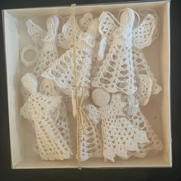 Set Of 10 Crocheted Starched Christmas ornament 3D Angels - Picture 3 of 6